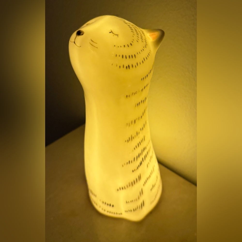 Black & White stripped cat night light. 10” H battery operated. - Picture 2 of 16